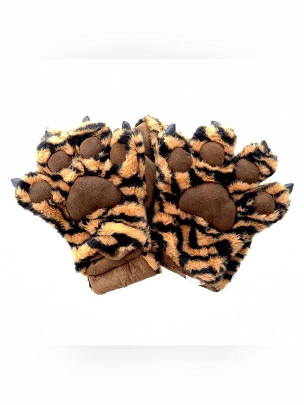 Tiger Print Scarf with Attached Plush Paws and Claw Hand Pockets, Kids One Size
